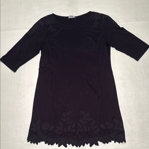 H&M Women's Black Floral Leaf Embroidery 3/4 Sleeve Size L